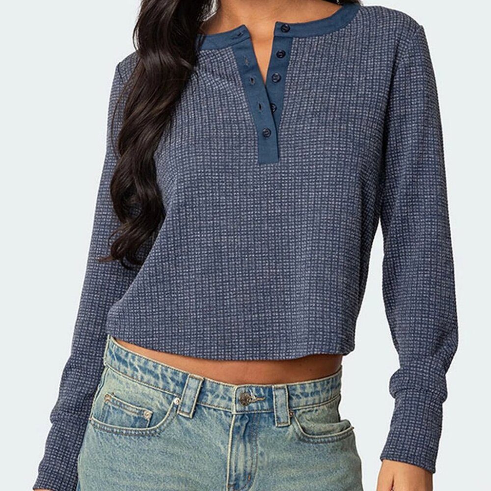 NWOT Edikted Ruth Henley Waffle Top Medium